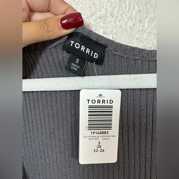 Torrid NWT Plus Size Gray Rib Button Front Bodycon Midi Dress Women’s Size 3X - Picture 4 of 12